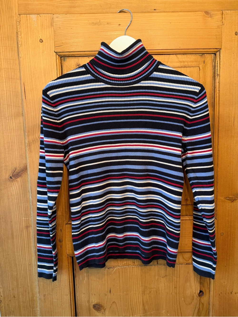 Talbots Women's Striped Turtleneck Sweater in Navy, Light Blue, White & Red